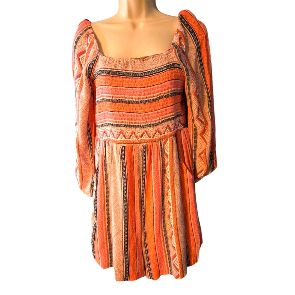 Orange Bohemian Romper Size Small w/ Pockets
